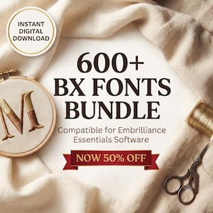 Bundel met meer dan 600 BX-lettertypen voor borduursoftware (digitale download)