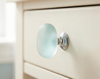 Sea Glass Cabinet Knob Frosted Glass Drawer Pull Modern Coastal Furniture Handle Kitchen Cabinet Knob Dresser Hardware Decor