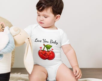 Kurzärmliger Baby-Einteiler Cute Cherry Baby Bodysuit, Love You Baby Organic Cotton
