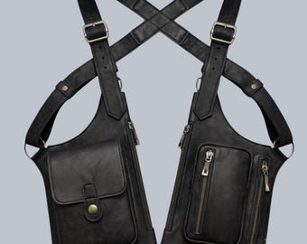 Genuine Leather Shoulder Holster Bag | Men’s Leather Chest Rig
