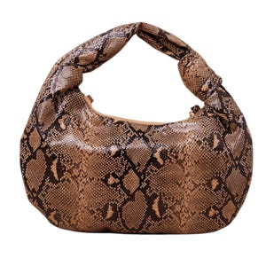 Brown Snake Print Knotted Shoulder Bag