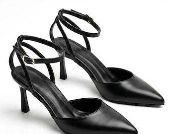 Black Pointed Toe Pump Shoes, Womens Court Shoes, Heels for Office and Evening Wear