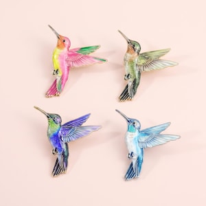 Hummingbird Brooch Pin for Women, Colorful Bird Lapel Pin, Nature Jewelry Gift, Flying Hummingbird Badge, Unique Jacket Coat Bag Accessory