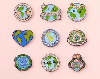 Earth Enamel Pin, Planet Conservation Brooch, Eco Friendly Earth Day Pin, Environmental Awareness Lapel Pin Gift for Nature Lovers