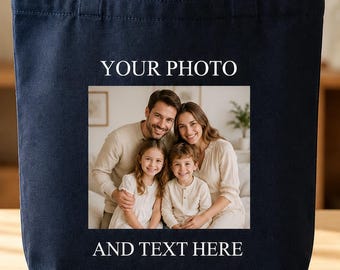 Custom Photo Canvas Tote Bag, Personalized Family Picture Bag, %100 Cotton Canvas,