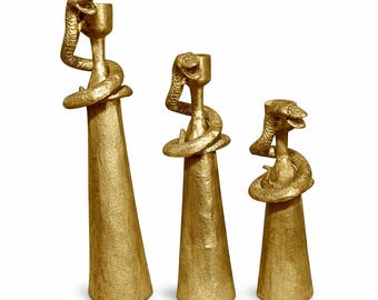 Gold Cobra Snake Candlestick Set of 3 | Sculptural Snake Candle Holder | Exotic Gold Home Decor | Maximalist Table Decor | Unique Gift