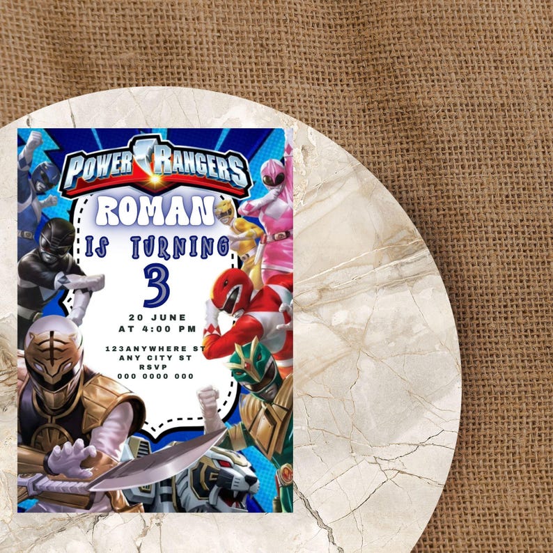 Editable Power Rangers Birthday Party Invitation Template, Editable ...