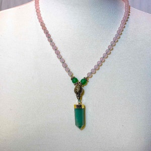 Handmade Mala Necklace With Natural Rose Quartz And Aventurine Beads /Aventurine Gemstone Pendant