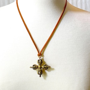Handcut Deerskin Necklace With Brass Double Dorje Pendant
