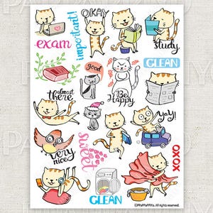 Cat Planner Stickers – Functional Pet Icon Stickers – Printed Sheet || cat08