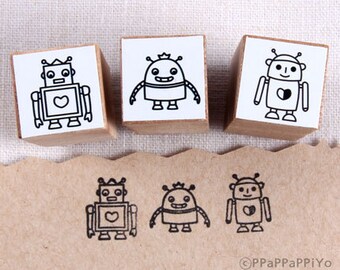 Robot Small Rubber Stamp set