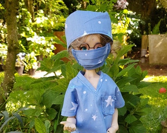 Puppe Scrubs Set, Gesichtsmaske und Mütze, passend für Minifee und Ellowyne