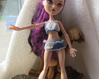 Gehäkeltes BH Set in blau für Pullip, Monster High, Ever After High, J-Doll