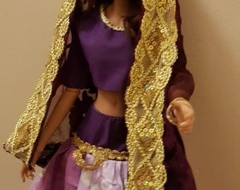 Handgemachte Smartdoll Sari: Pailletten Schal, langer Rock
