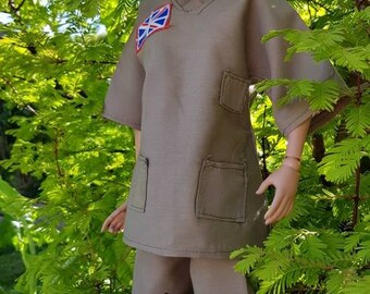 Smartdoll Krankenhaus Scrubs Outfit: Khaki Grün, Gesichtsmaske & Mütze