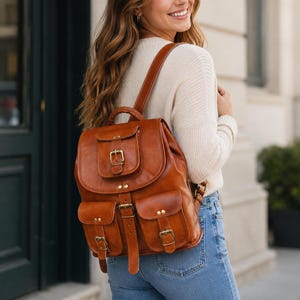 Genuine Leather Vintage Backpack, Women's Travel Rucksack, Laptop Office Bag