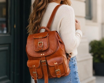 Genuine Leather Vintage Backpack, Women's Travel Rucksack, Laptop Office Bag