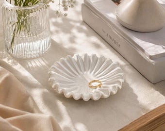 White Marble Ruffle Bowl Handmade | Decorative Stone Bowl | Luxury Home Decor | Jewelry Holder