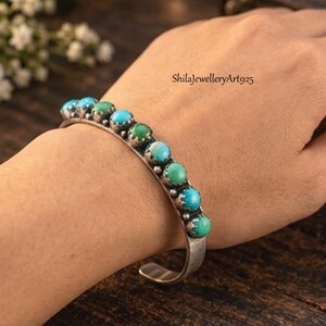 Handgjort Kingman turkos sterlingsilverarmband | Boho ädelstensstapelarmband