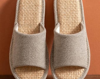 Japanese Malay Grass Slippers Open Toe Summer House Shoes Breathable Linen Indoor Sandals Anti Slip Natural Fiber  Unisex Home Footwear