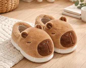 Plush Capybara Slippers – Cozy Fuzzy Animal House Shoes, Non-Slip Indoor Footwear