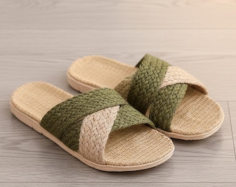 Natural Linen Slippers, Indoor SPA Thai Sandals, Breathable Summer Beach Soles, Comfortable Linen Slippers for Women, Plastic Free Slippers-