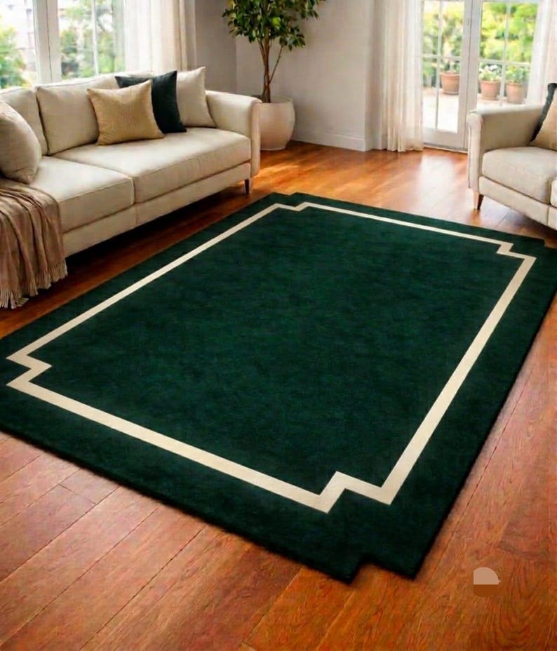 Emerald Green Area Rug, Handmade Tufted Wool Carpet, Custom Modern ...