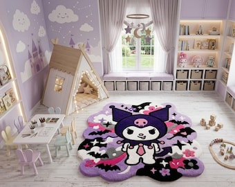 Handgemaakt Kuromi-tapijt, op maat gemaakt anime-vloerkleed voor kinderkamer, gotische kawaii-decoratie, uniek handgetuft slaapkamertapijt, gepersonaliseerd cadeau