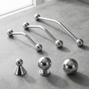 Polished Silver Cabinet Handles and Knobs Set, Chrome Drawer Pulls, Modern Kitchen Hardware, Ball Knobs, Wardrobe Dresser Pulls