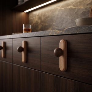 Solid Wood Cabinet Handles and Knobs, Walnut & Beech Drawer Pulls, Modern Wooden Furniture Hardware, Single Hole and Hole Pitch Handles image 4
