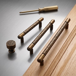 Hammered Cabinet Handles and Knobs Brass Drawer Pulls Vintage Kitchen Hardware Furniture Pulls Wardrobe Door Handles Solid Metal Set