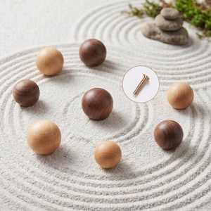 Tiradores de madera maciza con forma de bola para armarios, tiradores redondos de madera para cajones, pomos de nogal natural para cómodas, herrajes para muebles, tirador de armario de un solo orificio.