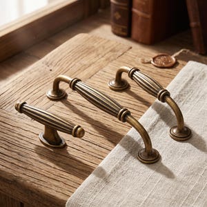Vintage Brass Cabinet Pulls and Knobs, Antique Drawer Handles, Rustic Kitchen Cabinet Hardware, Farmhouse Dresser Pull Set