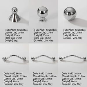 Skåpshandtag och knoppar i polerat silver, Kromade lådhandtag, Moderna köksbeslag, Kulknoppar, Garderobshandtag bild 2