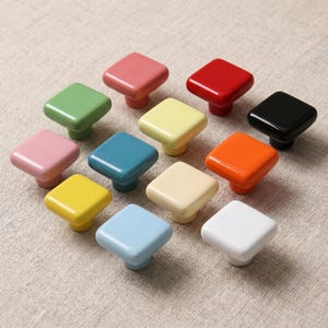 Colorful Square Ceramic Cabinet Knobs, Glossy Drawer Pulls, Cute Kitchen Hardware, Dresser Knobs, Wardrobe Door Knobs Set