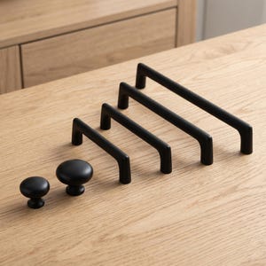Matte Black Cabinet Handles Set, Round Knobs and L Shaped Drawer Pulls, Modern Furniture Hardware, Kitchen Cabinet Knobs, Minimalist Pulls