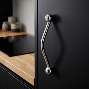 Skåpshandtag och knoppar i polerat silver, Kromade lådhandtag, Moderna köksbeslag, Kulknoppar, Garderobshandtag bild 6