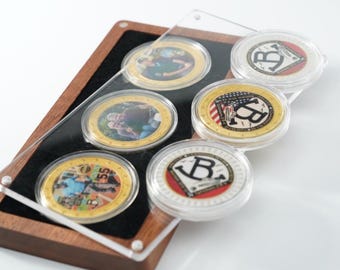 Custom Photo Commemorative Coin Set of 3 with Wood Display Frame
