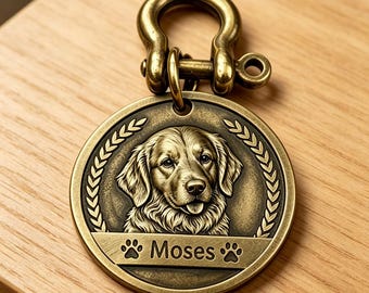 Custom Solid Brass Pet ID Tag, Personalized Dog Photo Collar Charm, Loss Prevention Pet