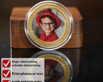 Custom Photo Text Commemorative Coin, Engraved Metal Token Keepsake (Customizable)