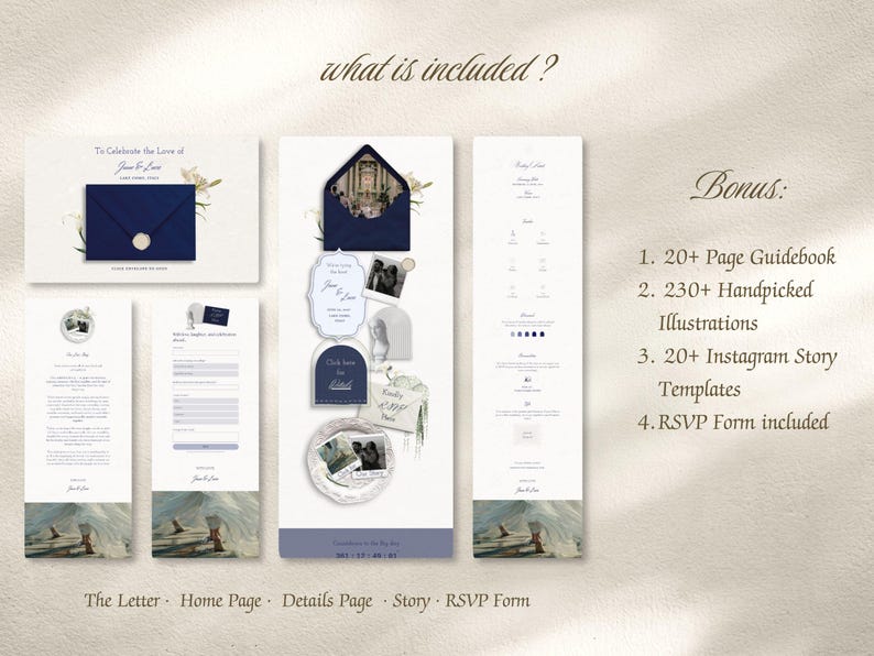 Navy Blue Luxury Wedding Website Template, Elegant Minimal Canva Site Invitation (Digital Download) image 2