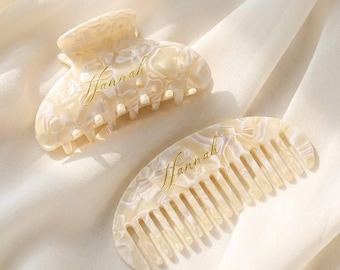 Set personalizzato di fermagli e pettine per capelli, regalo per damigelle d'onore, set di lusso per capelli, bomboniera per la festa di nozze, proposta per la damigella d'onore, regalo per l'addio al nubilato
