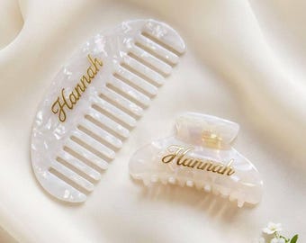 Bridesmaids Gift Set,Custom Name Claw Clip,Hair Comb, Luxury Aesthetic Hair Set,Hair Accessories,Birthday Gift,Bachelorette Party Gift