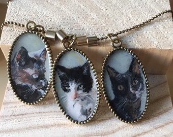 Custom Hand painted necklace with your petsThree pendants