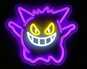 Letrero de neón de anime novedoso, letrero LED de pared con diseño de monstruo de dibujos animados, decoración para bar, sala de juegos o cueva de hombre, regalo para jóvenes fans.