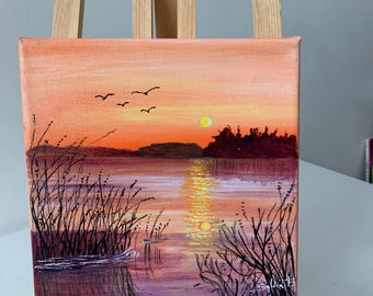 Toile paysage - Peinture acrylique - Coucher de soleil éternel