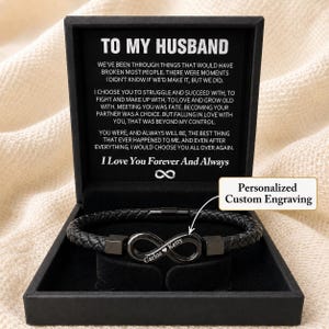 Personligt armband till maken, graverat oändligt armband, presentask till min man, present till årsdagen, födelsedag, alla hjärtans dag-present till honom