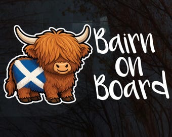 Traditional Scottish Highland Cow Bairns on Board Stickers 6 Designs