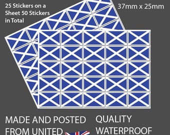 50 Scotland Flag Stickers: (37x25mm) or 2 Large (150x100mm) Vinyl Decals