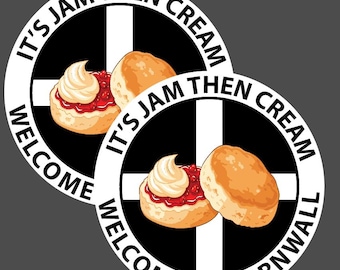 Cornwall Jam Then Cream Round Stickers – Outdoor Vinyl Laptop Car Decals
